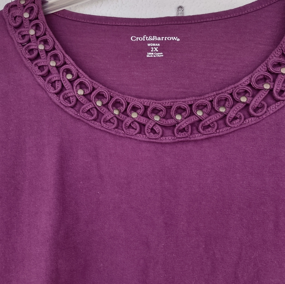 Croft & Barrow 3/4 Sleeve top Purple size 2X